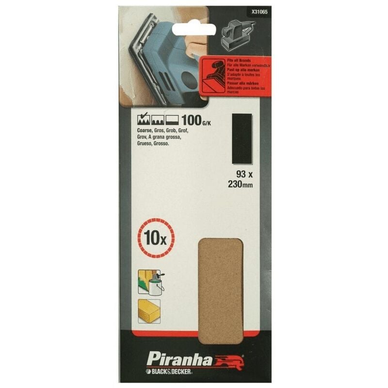 foto del prodotto piranha -black&amp;decker 10 fogli al corindone per levigatrici 93x230 gr.100 x31065
