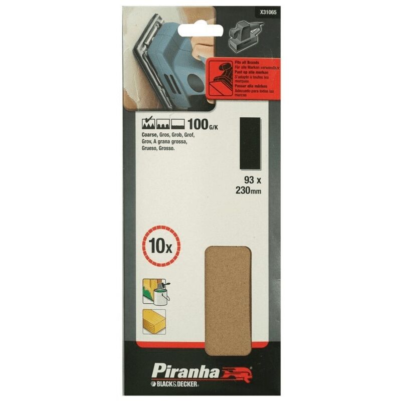 foto del prodotto piranha black decker 10 fogli al corindone per levigatrici 93x230 gr.100 x31065