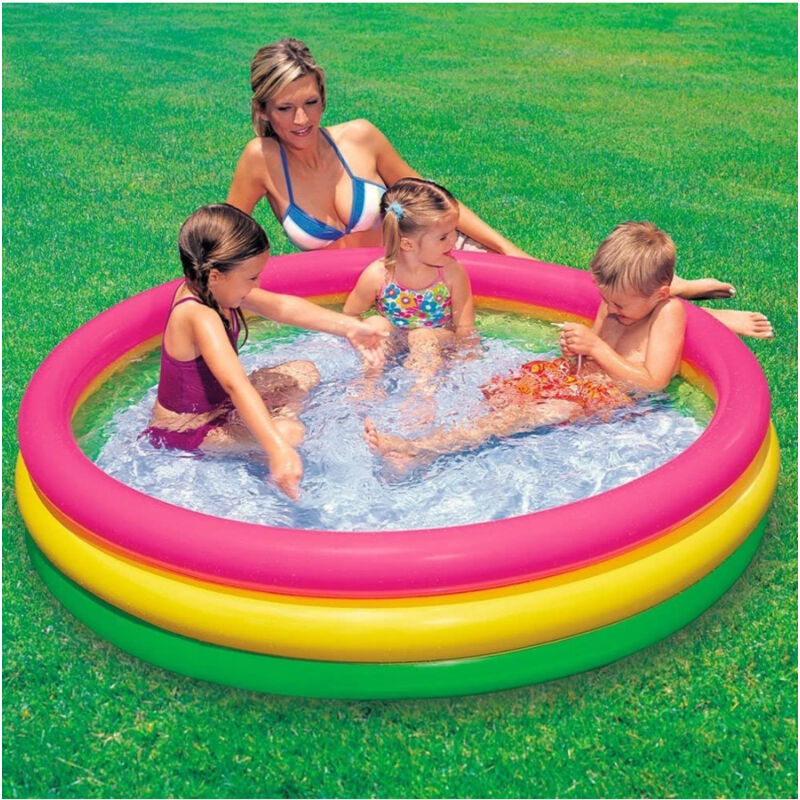 foto del prodotto piscina 3 anelli gonfiabile colore verde giallo fucsia 114 x 25 cm bambini 57412 trade shop traesio