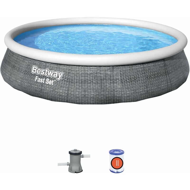 foto del prodotto piscina con anello tonda autoportante 396x84 cm rattan grigio fast set bestway 57376