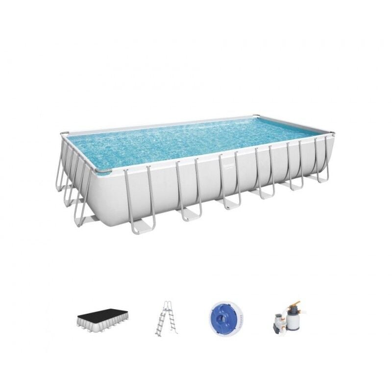 foto del prodotto piscina fuori terra con struttura rettangolare bestway power steel frame con pompa, telo e scaletta grigio chiaro 732x366x132 cm cod. 56475