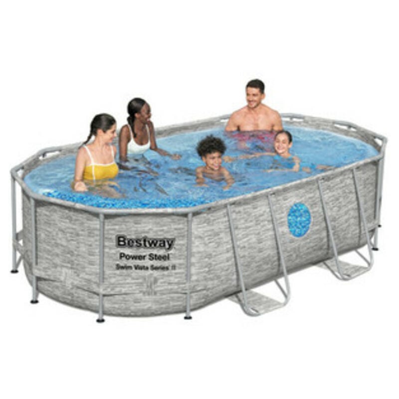foto del prodotto piscina fuori terra ovale 427x250 con copertura pompa filtro cartuccia scaletta