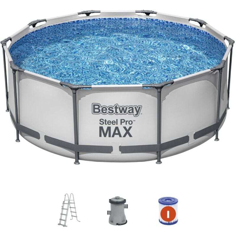 foto del prodotto piscina fuori terra tubolare bestway steel pro max 305x100 cm con scala 76x119x163 cm pompa filtro a cartuccia da 1.249 l h