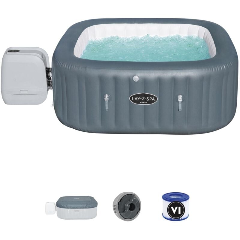 foto del prodotto piscina idromassaggio gonfiabile riscaldata bestway lay z spa hawaii hydrojet pro 4 6 persone 180x180x71 cm con copertura gonfiabile, cartuccia ed