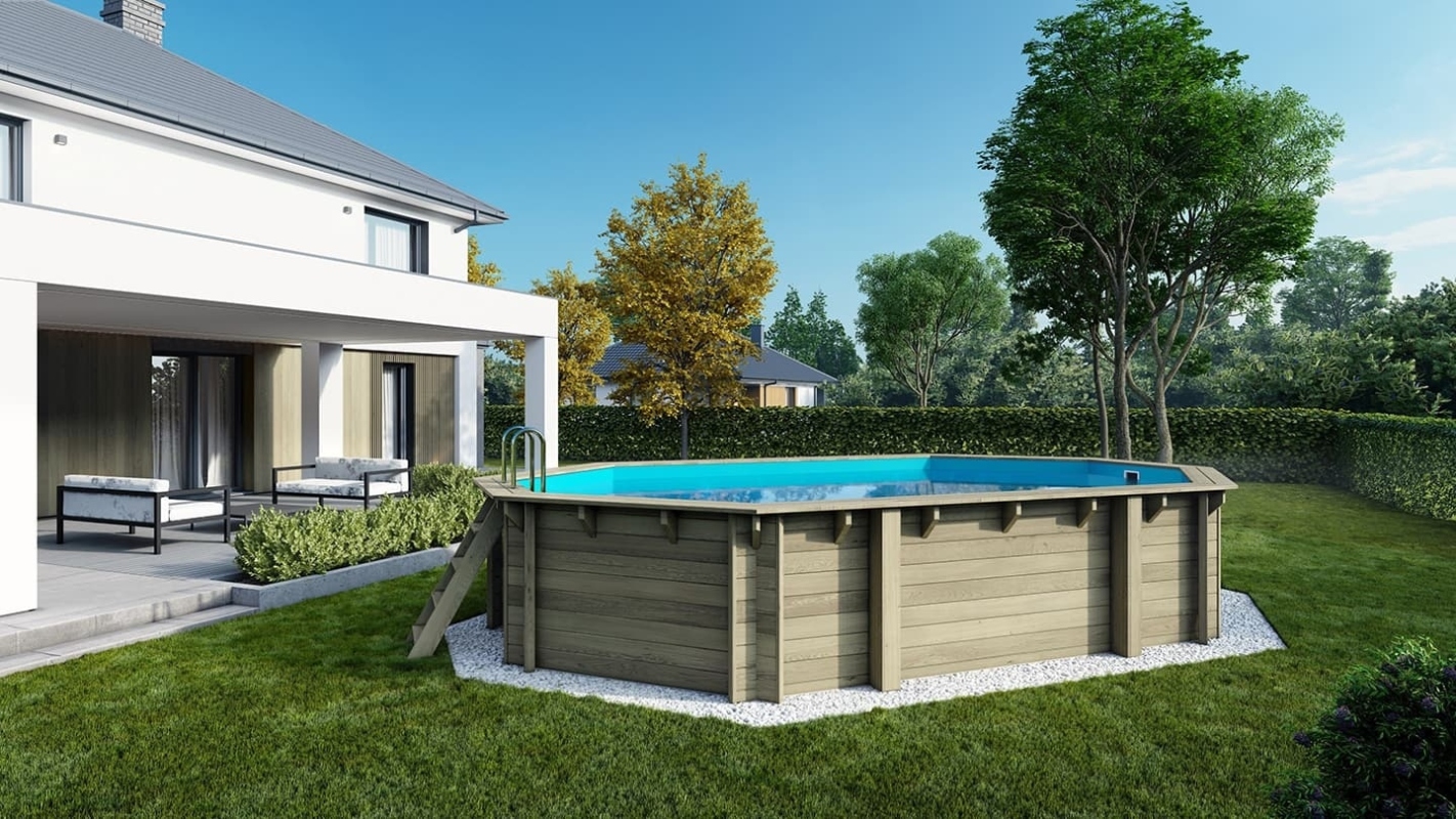 foto del prodotto piscina in legno 6.57x4.07 h.1.20 m su telaio senza cementazione bas748ospu sza altanka