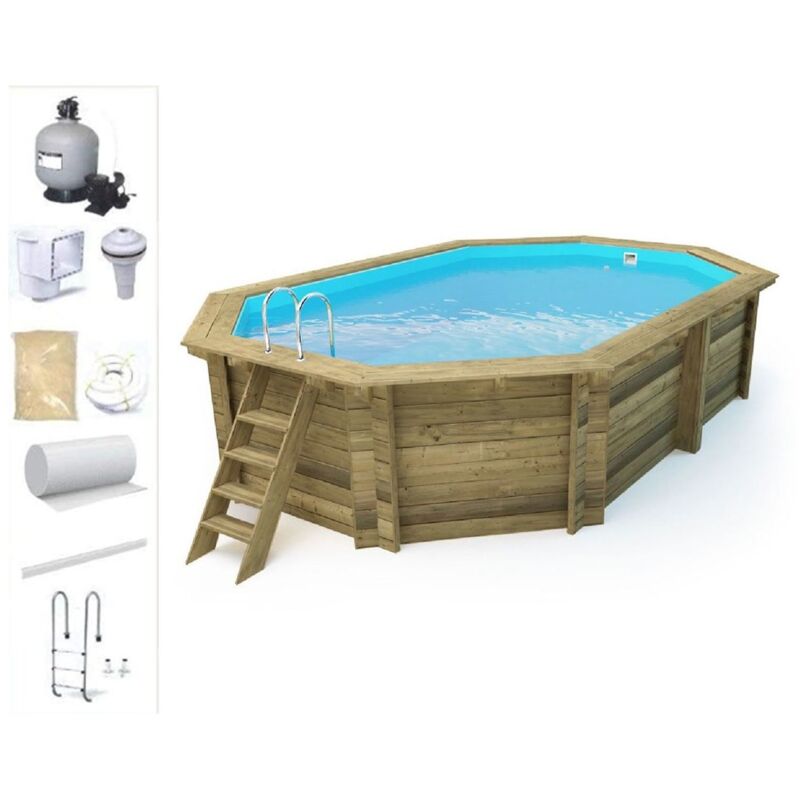 foto del prodotto piscina in legno 657x407 ottagonale fuoriterra filtro a sabbia skimmer scaletta
