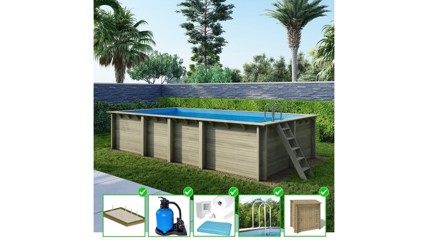 foto del prodotto piscina in legno aqua 7x3.75 h.1.45 m su telaio senza cementazione bas7308ospu sza altanka