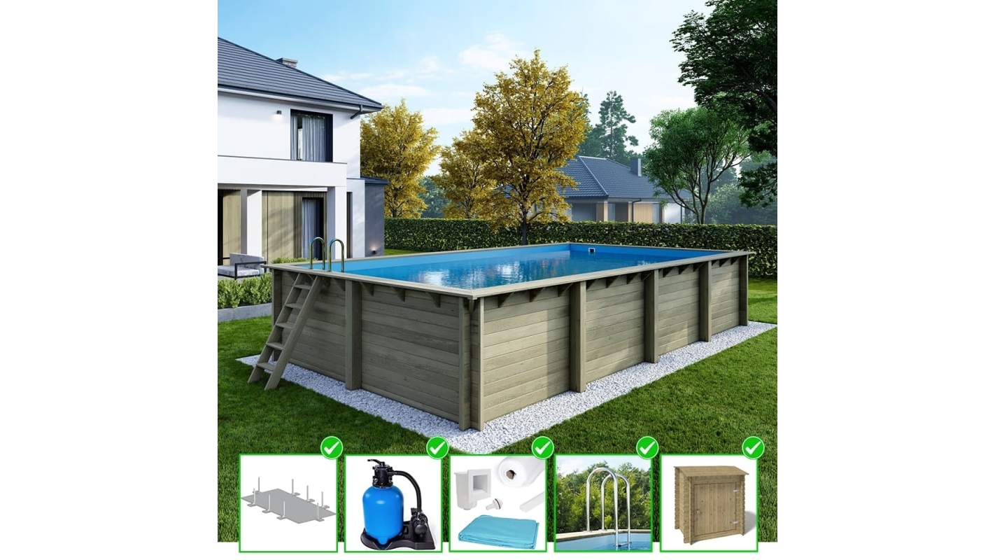 foto del prodotto piscina in legno aqua 8.5x4.35 h.1.45 m fissate su calcestruzzo esistente bas7309ospl sza altanka