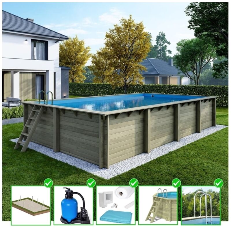 foto del prodotto piscina in legno aqua 8,5x4,35 h.1,45 m su telaio senza cementazione bas7309ospu