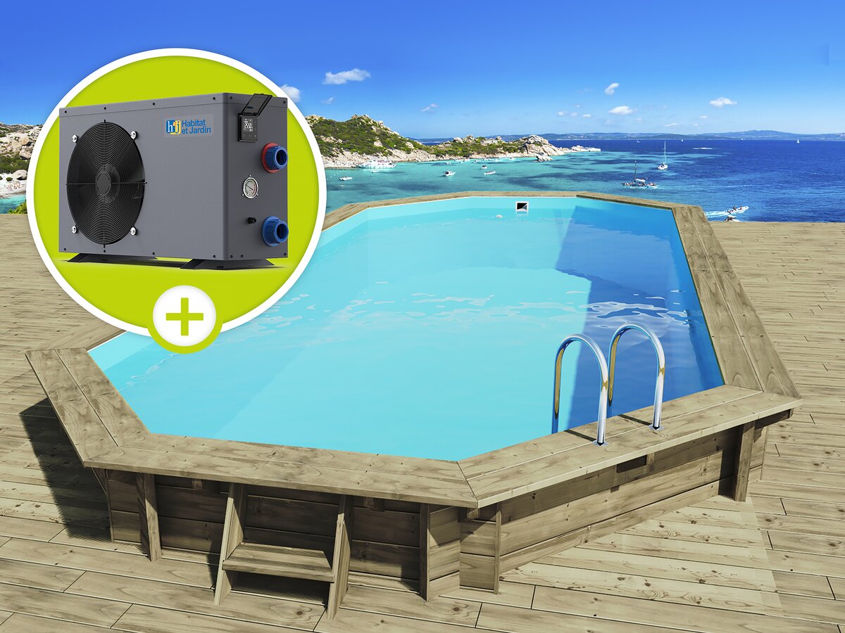 foto del prodotto piscina in legno ibiza 8,57 x 4,57 x 1,31 m pompa di calore da 6,1 kw