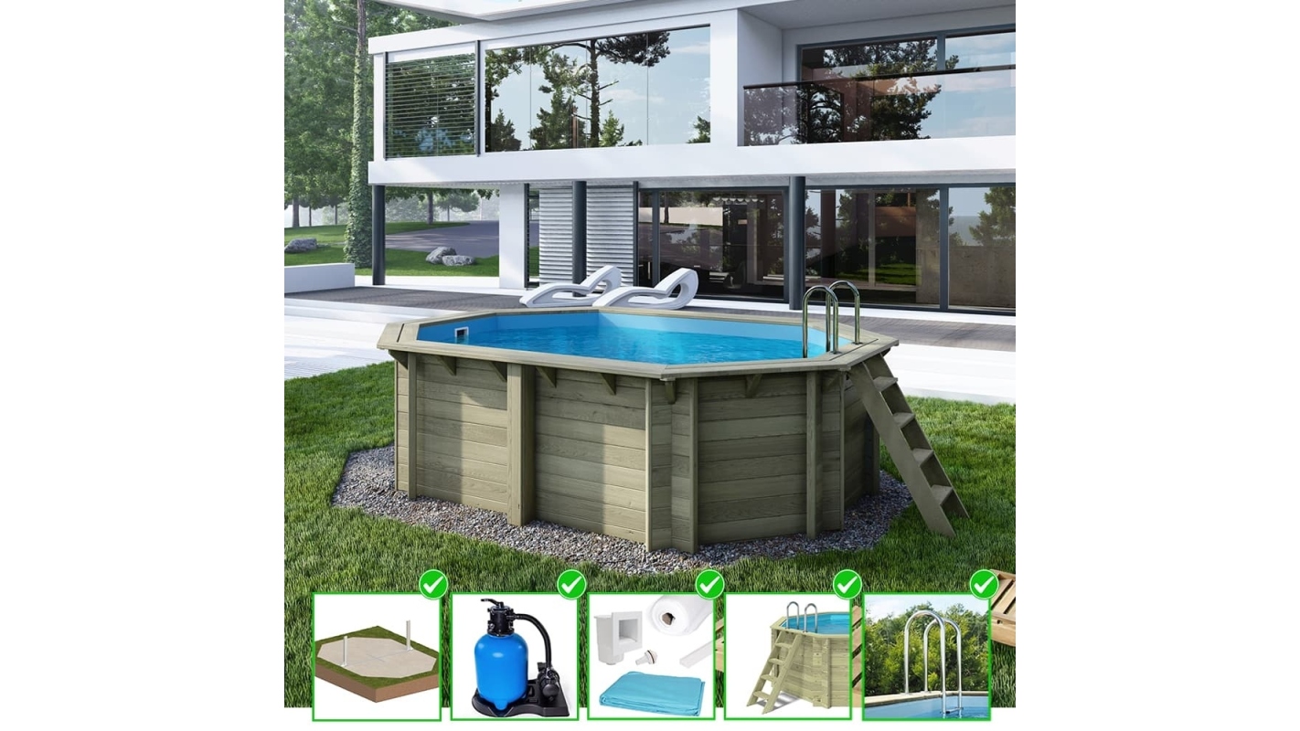 foto del prodotto piscina in legno nemo 4.3x3.00 h.1.18 m su telaio senza cementazione bas7302ospu altanka