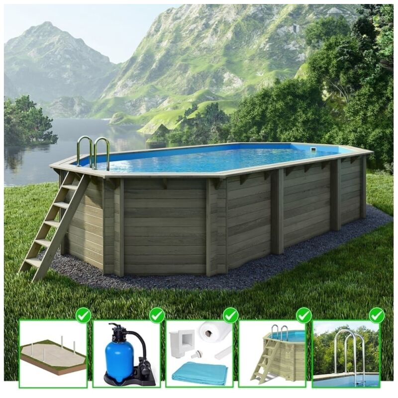 foto del prodotto piscina in legno nemo 7,3x3,97 h.1,45 m su telaio senza cementazione bas7305ospu