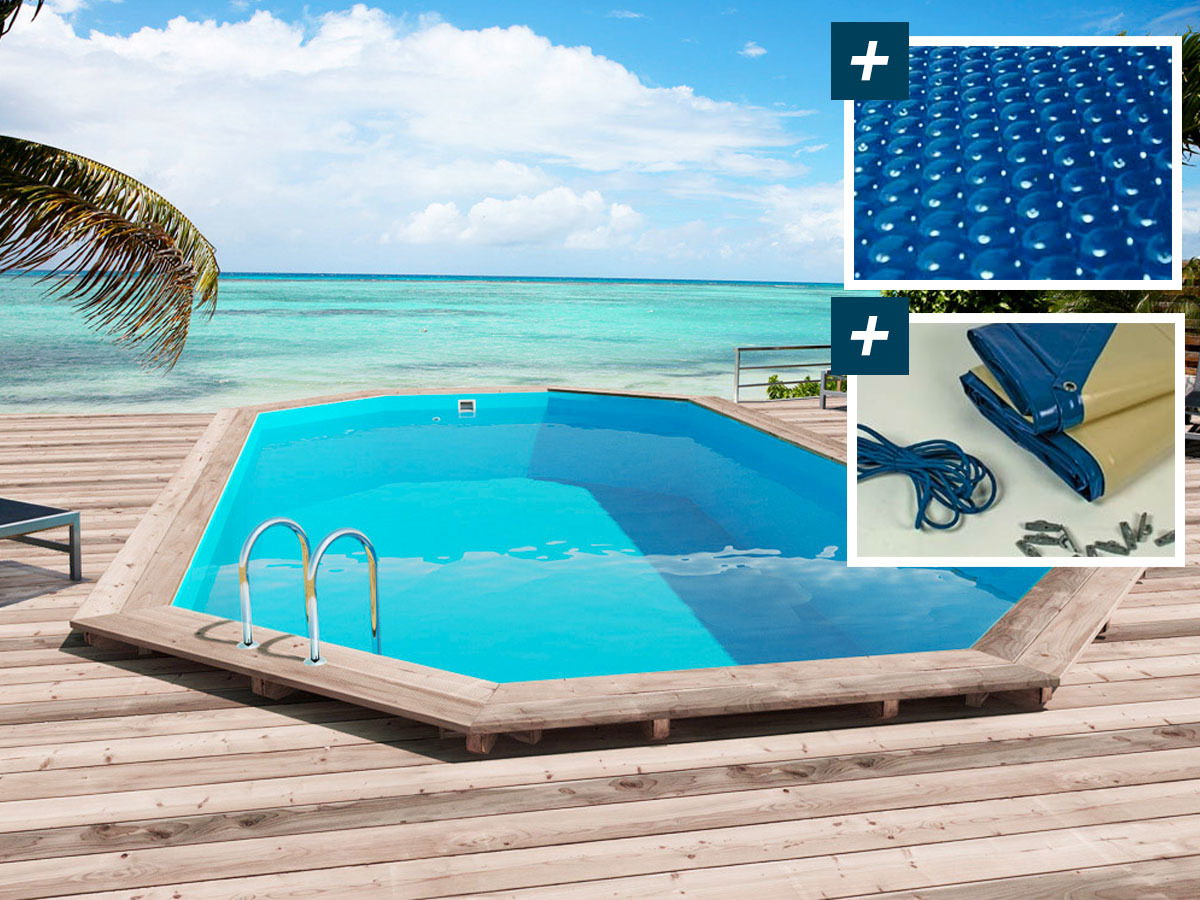 foto del prodotto piscina in legno quot san paolo quot 6,57 x 4,07 x 1,20 m copertura a bolle d 39 aria da 180 copertura invernale da 280 g m 