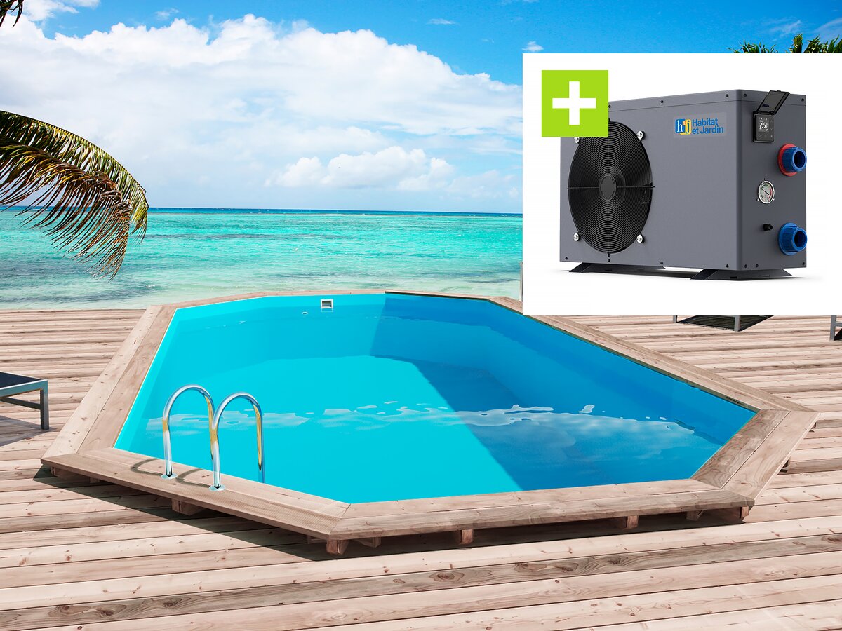 foto del prodotto piscina in legno quot san paolo quot 6,57 x 4,07 x 1,20 m pompa di calore reversibile quot simplicity by hayward quot on off 5 kw bianco