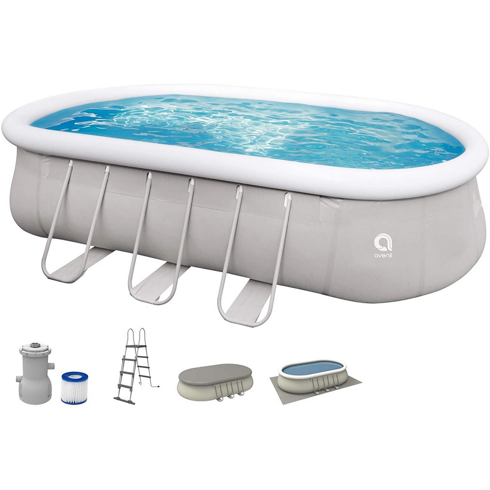 foto del prodotto piscina ovale 610x360x122 gonfiabile pompa filtro cartuccia 2 teli scaletta