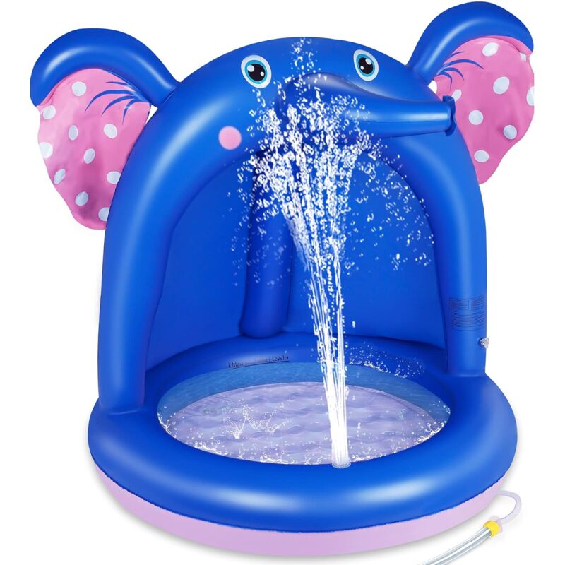 foto del prodotto piscina per bambini, piscina gonfiabile neonato piccoli con fondo gonfiabile da giardino e copertura parasole spruzzo spruzzi play baby pool