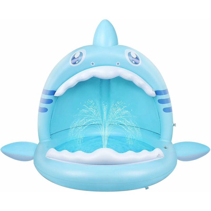 foto del prodotto piscina per bambini, piscinetta per i piccolissimi a forma di squalo con spruzzo d acqua e tettuccio, gonfiabile mini centro di giochi d acqua da