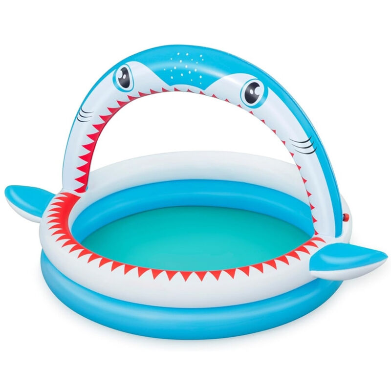 foto del prodotto piscina per bambini sharktastic 2 anelli grafica a squalo 163x127x92cm con spruzzo 53157 trade shop traesio