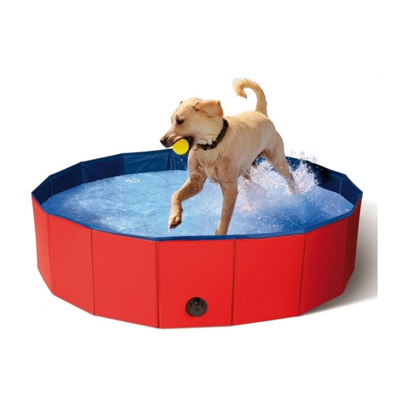 foto del prodotto piscina per cani piscina per animali domestici regalo pvc mdf colla pieghevole vasca 80x30cm, rosso