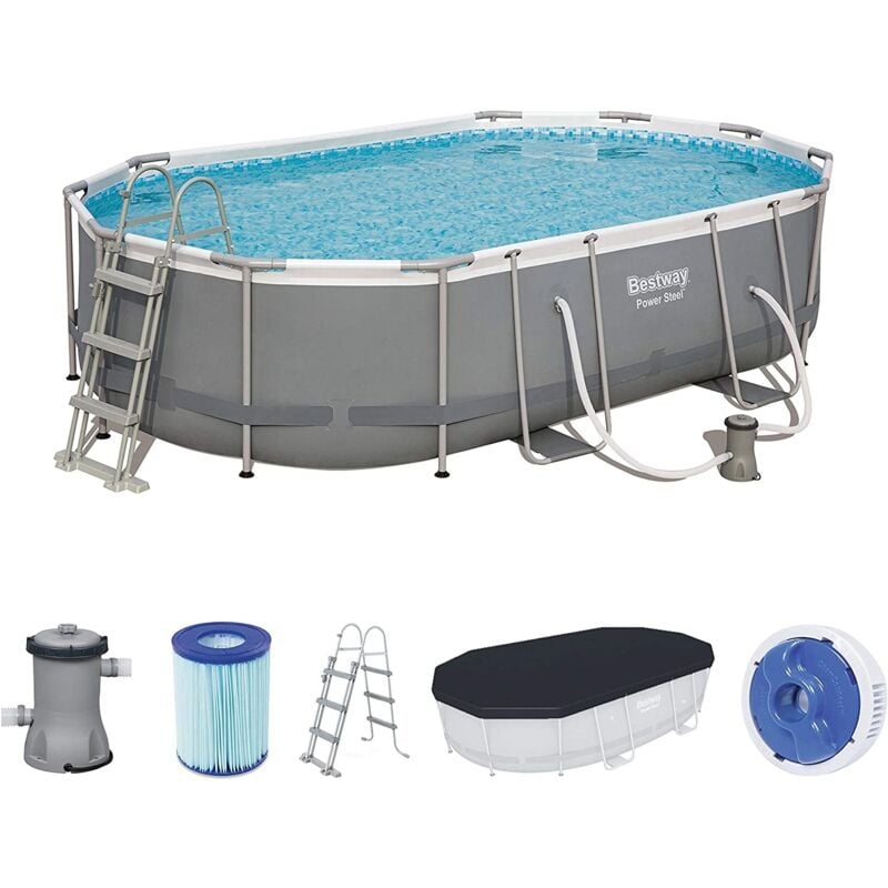 foto del prodotto piscina power steel ovale con telaio portante cm.488x305x107h. kg.67,2 lt.10.949 filtro cartuccia art.56448 