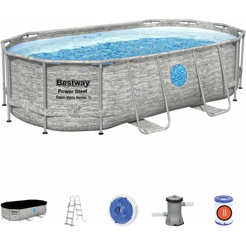 foto del prodotto piscina power steel swim vista series ii ovale effetto marmo con obl bestway 56714