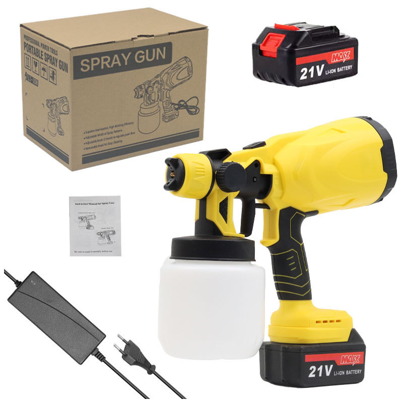 foto del prodotto pistola a spruzzo elettrica, spruzzatore di vernice senza fili da 800 w con 2 batterie, contenitore per vernice da 700 ml, aerografo per rivestimento