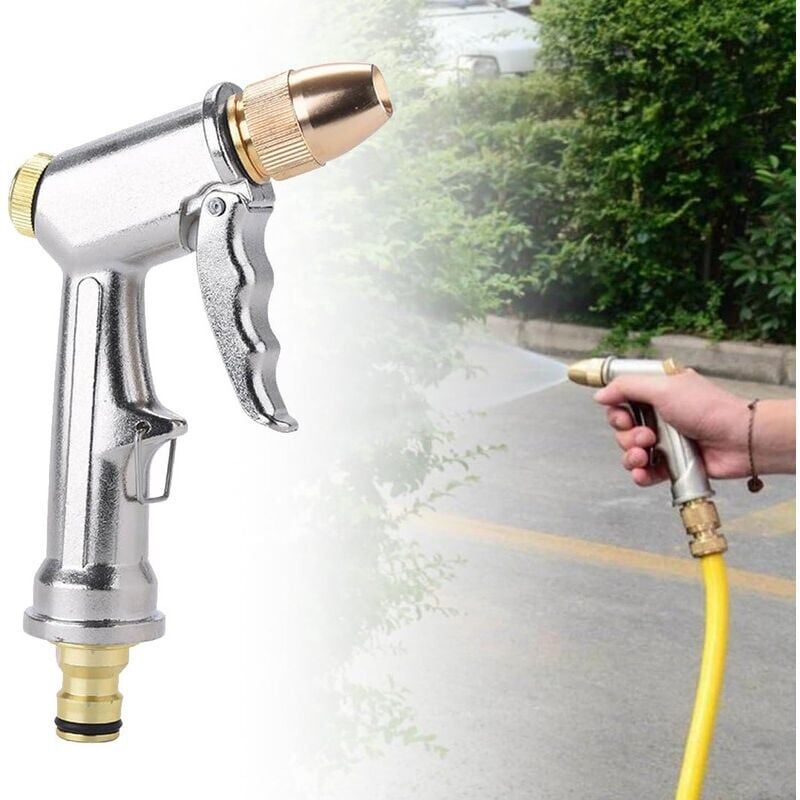 foto del prodotto pistola a spruzzo per giardino in metallo, annaffiatoio, pulsante di controllo del flusso facile, spruzzatore da giardino professionale ad alta