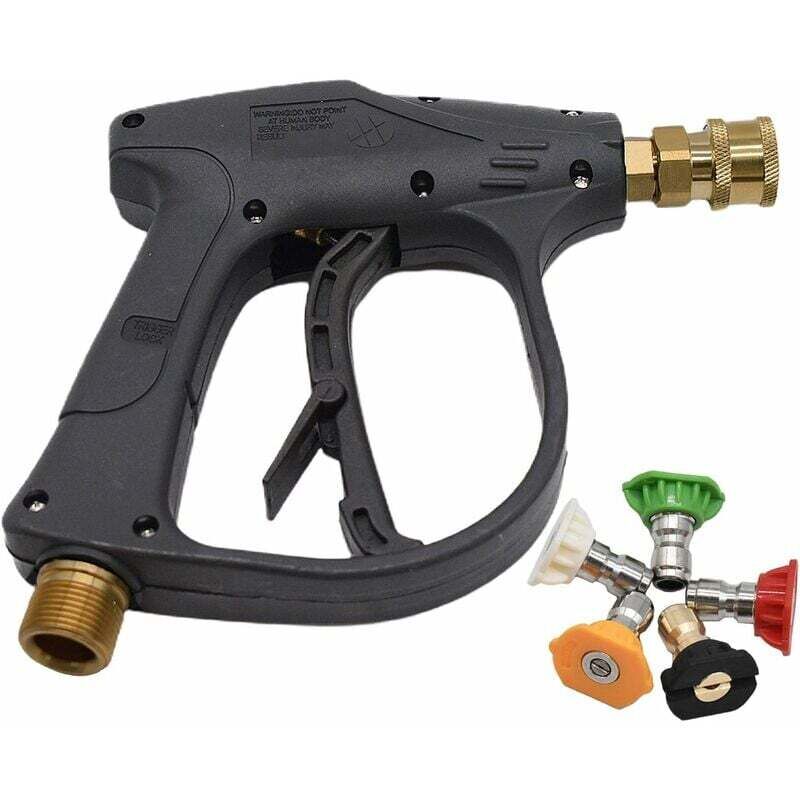 foto del prodotto pistola a spruzzo per idropulitrice con 5 ugelli, pistola a schiuma con attacco rapido da 1 4 da 4000 psi, pistola a spruzzo con filettatura maschio