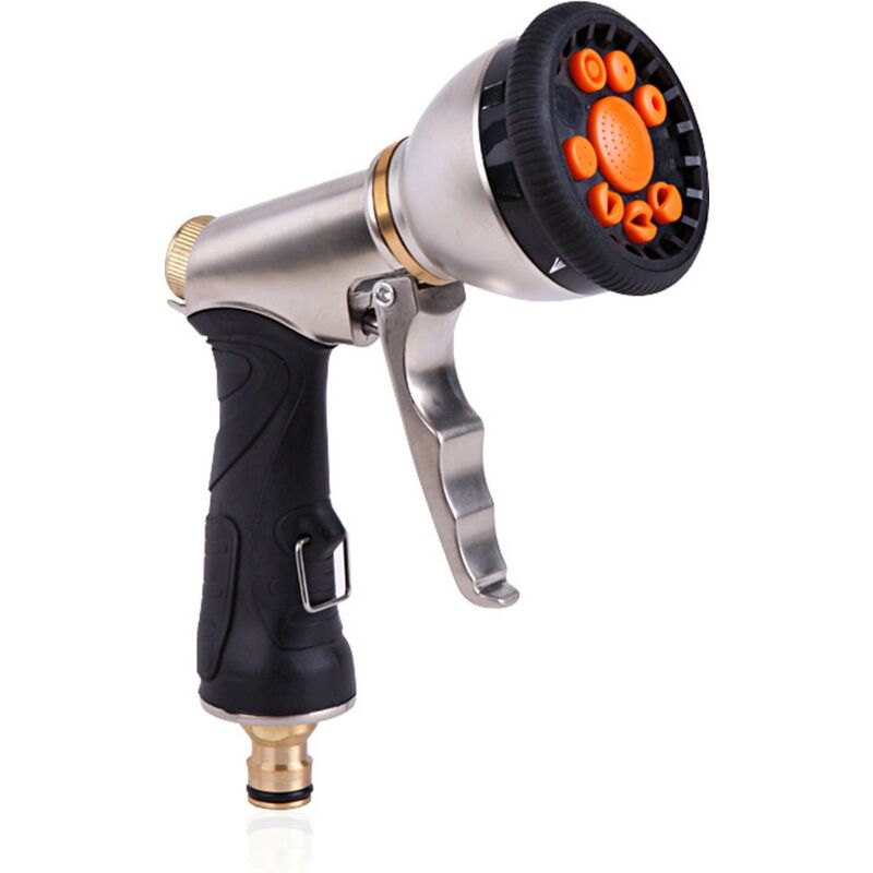 foto del prodotto pistola a spruzzo per tubo da giardino con ugello regolabile, pistola ad acqua in metallo ad alta pressione a 9 posizioni, spruzzatore portatile