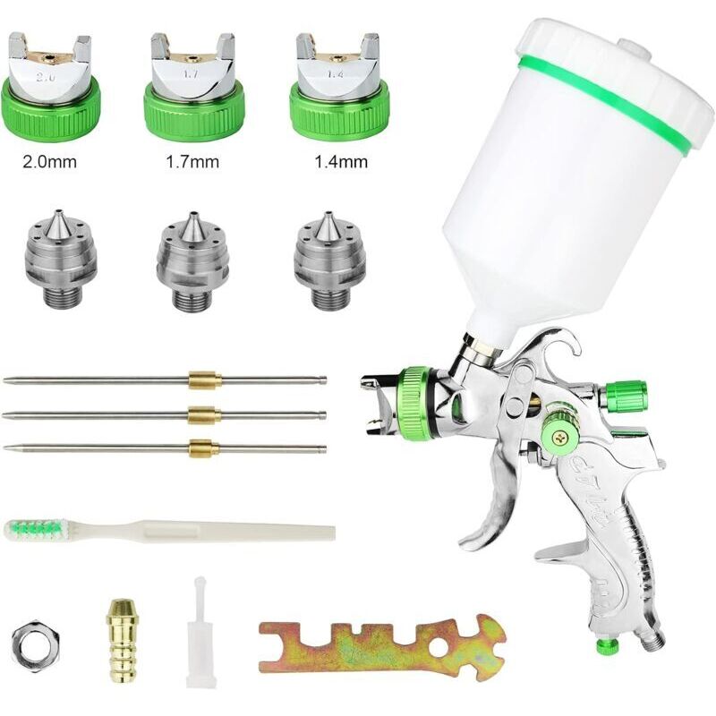 foto del prodotto pistola a spruzzo per vernice hvlp professionale da 600 cc con 3 ugelli da 1,4 mm 1,7 mm 2,0 mm, pistola a spruzzo ad aria hvlp con alimentazione a