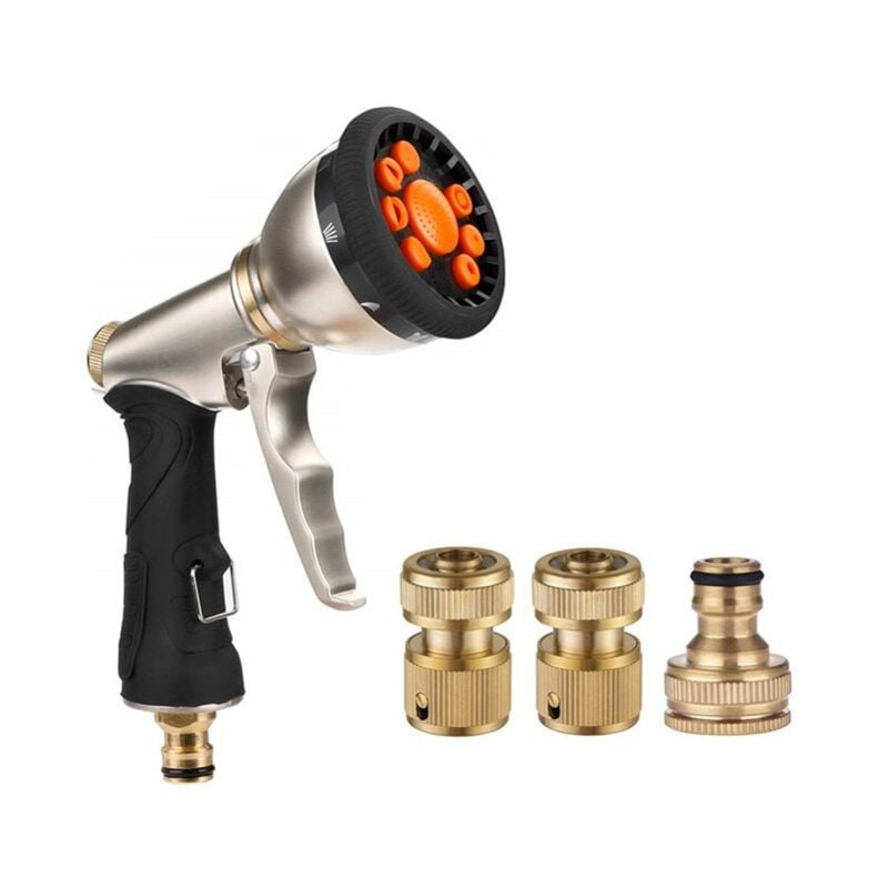 foto del prodotto pistola ad acqua ad alta pressione in lega di zinco 9 in 1 pistola a spruzzo in metallo pistola ad acqua per autolavaggio da giardino
