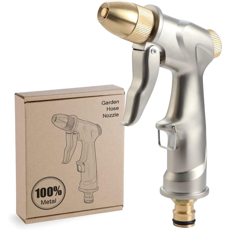 foto del prodotto pistola ad acqua in metallo, getto d acqua ad alta pressione, pistola ad acqua da giardino per lavare auto, irrigare piante versione corta, 1pz