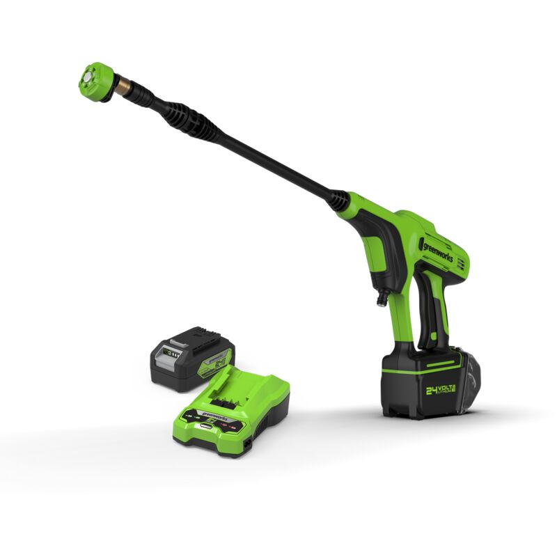 foto del prodotto pistola ad alta pressione gw 24v dvt g24pwxk4 con kit energia 4ah greenworks