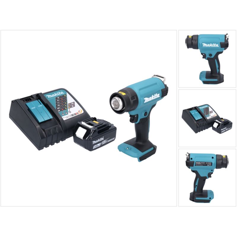 foto del prodotto pistola ad aria calda a batteria makita dhg 180 rf1 550 c 18v 1x batteria 3,0 ah caricabatterie