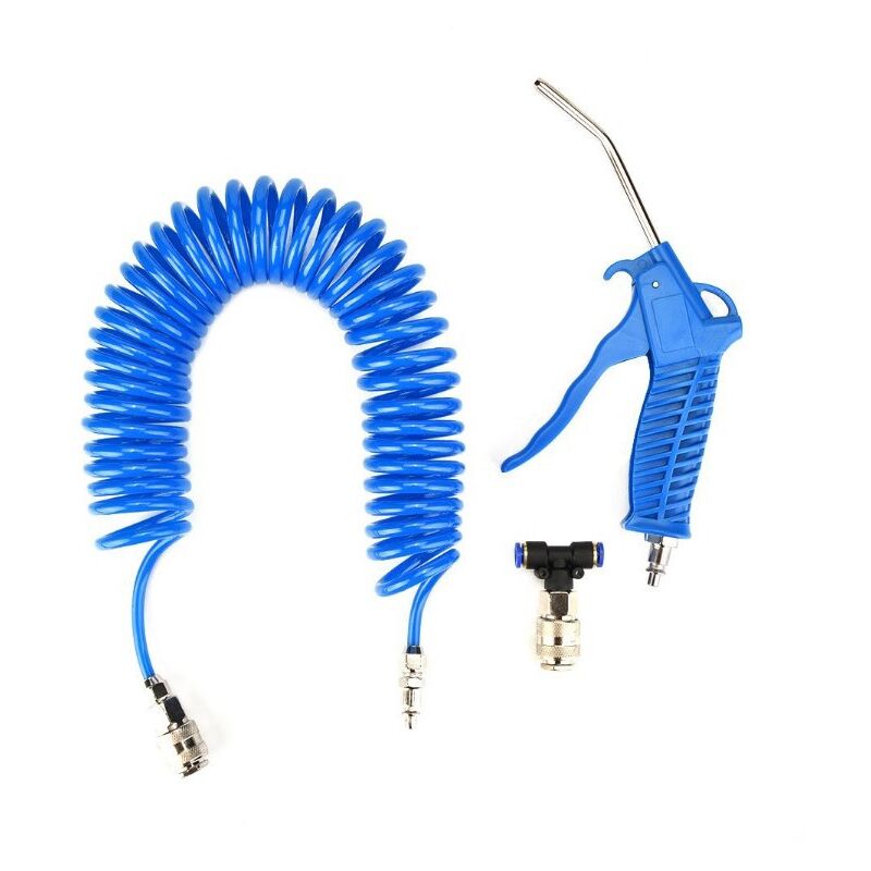 foto del prodotto pistola ad aria compressa con tubo flessibile da 5 metri, soffiatore ad aria compressa con connettore a t, kit di pulizia per pistola ad aria