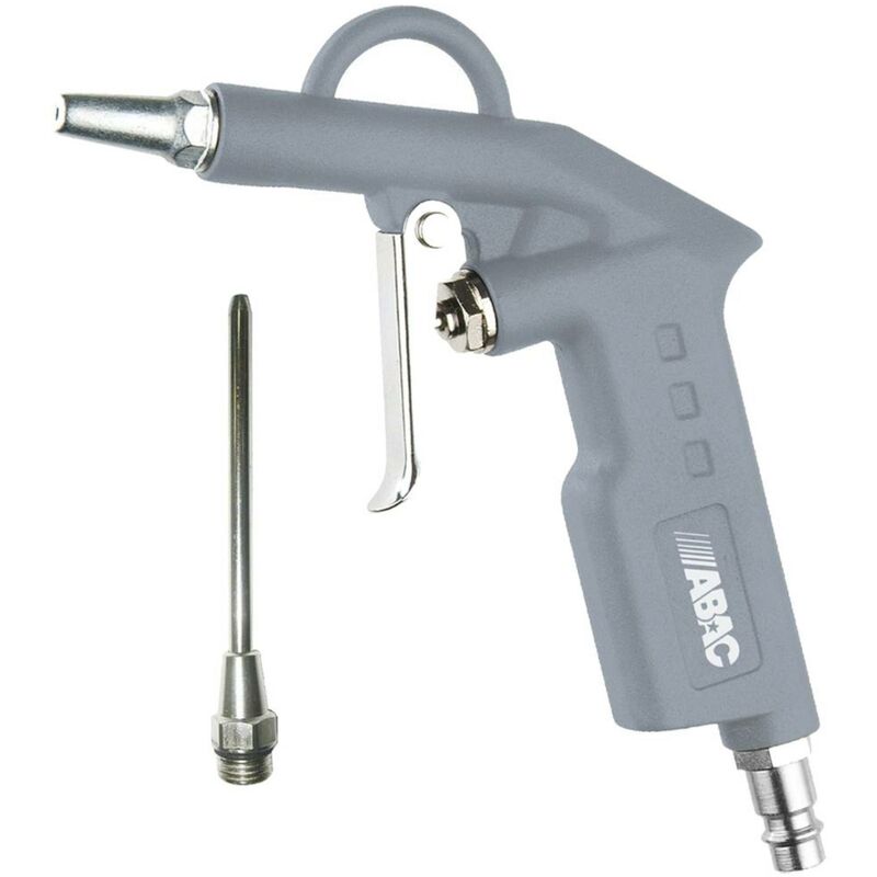 foto del prodotto pistola aria compressa g-502, pistola di soffiaggio con ugello corto e lungo 10cm, ugello da 2mm, pressione max 8 bar, alluminio - abac