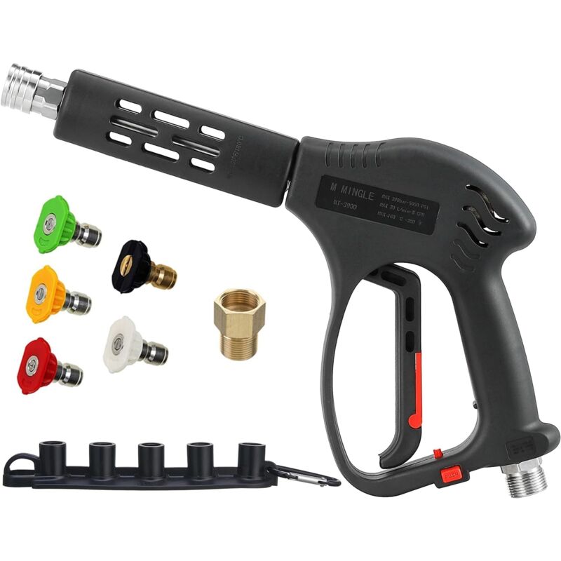 foto del prodotto pistola di ricambio per idropulitrice ad alta pressione da 5000 psi applicabile per acqua calda e fredda raccordo m22 5 punte