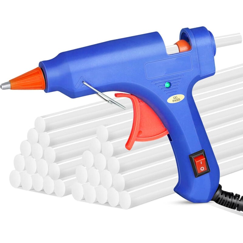 foto del prodotto pistola per colla a caldo da 20 w, 30 stick di colla da 7 x 130 mm per pistola artigianale, fai da te, casa, fai da te, ufficio blu