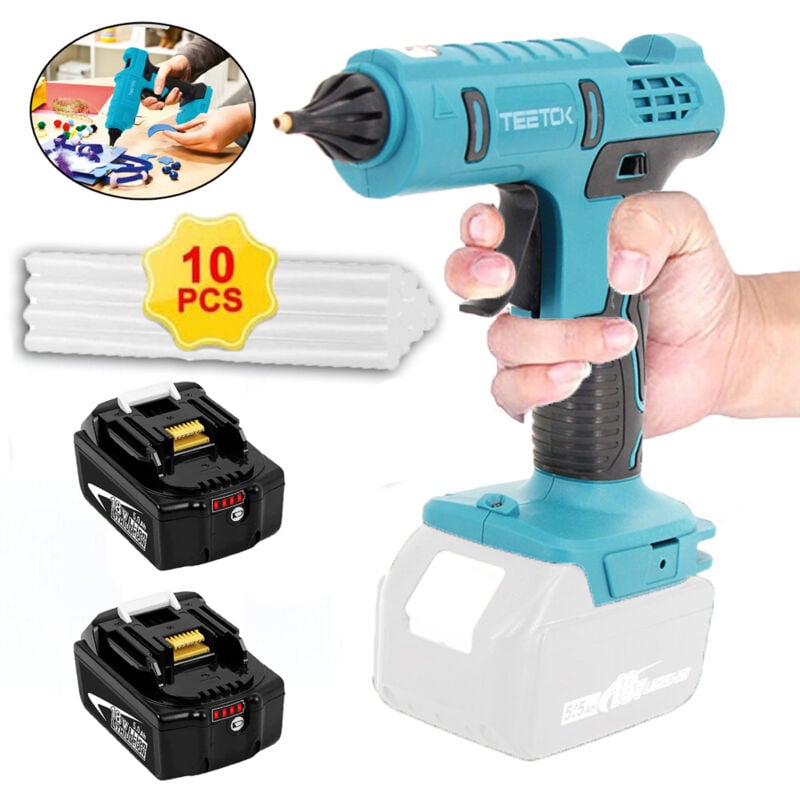 foto del prodotto pistola per colla, pistola per colla a batteria 10 bastoncini di colla da 11 mm per riparazioni fai da te 2 batterie da 5500 mah senza
