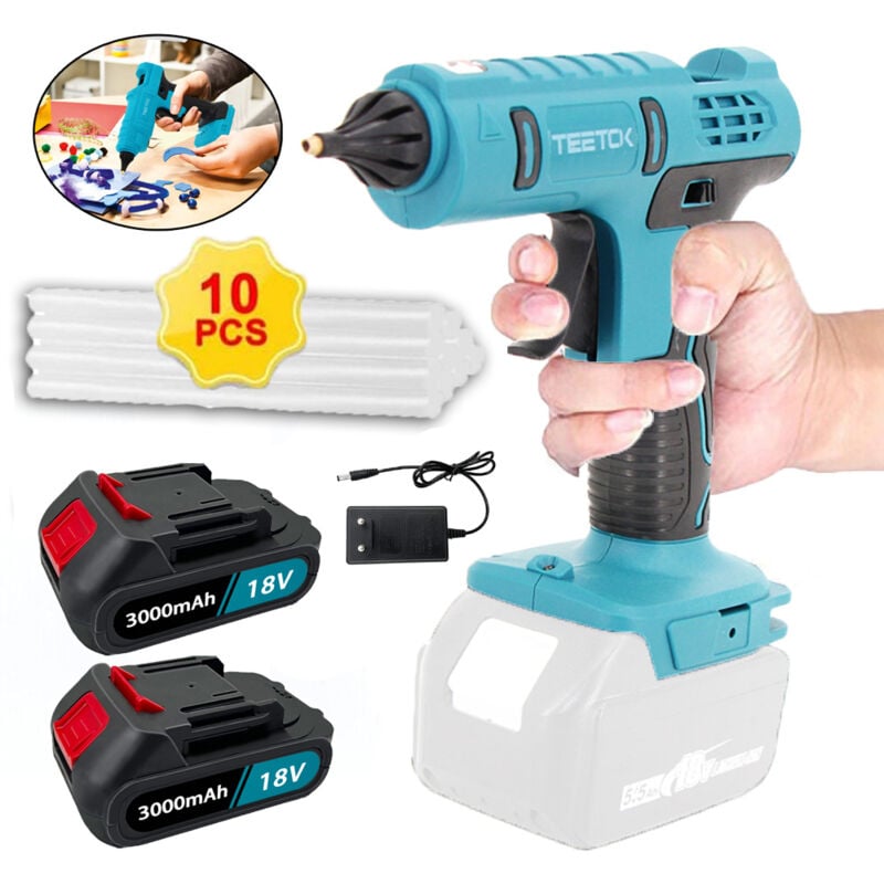 foto del prodotto pistola per colla, pistola per colla a batteria 10 stick di colla da 11 mm per riparazioni fai da te 2 batterie da 3000 mah 