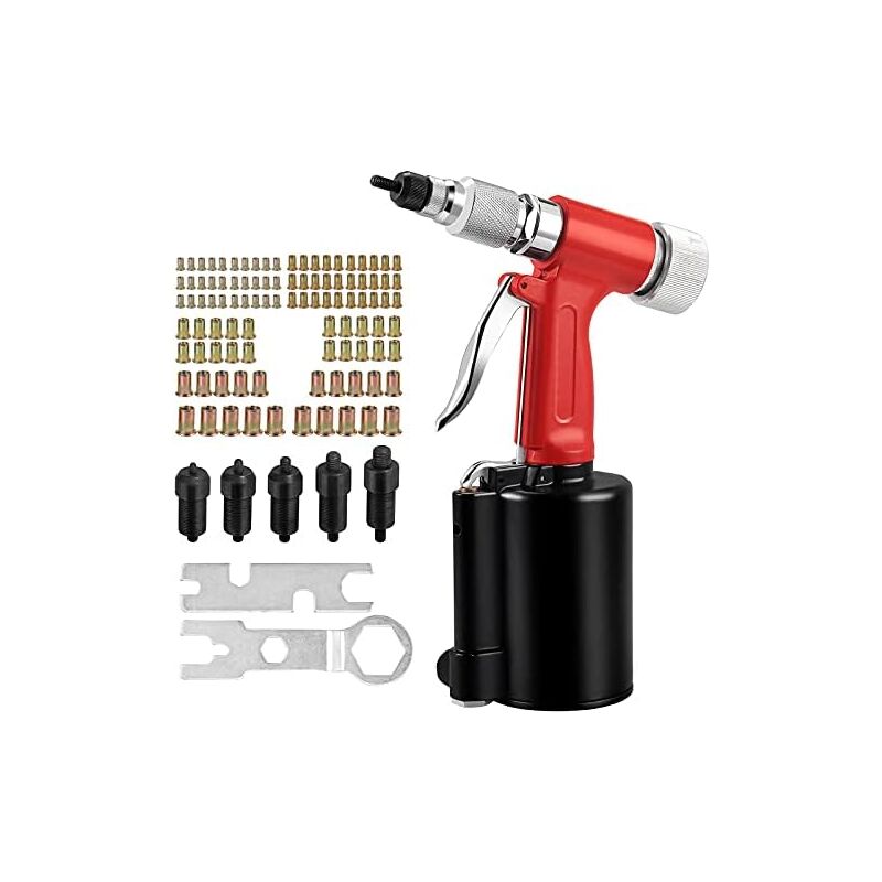 foto del prodotto pistola per dadi pneumatici kit di impostazione dadi per rivetti pneumatici resistenti 100 pezzi dadi per rivetti in acciaio inossidabile per