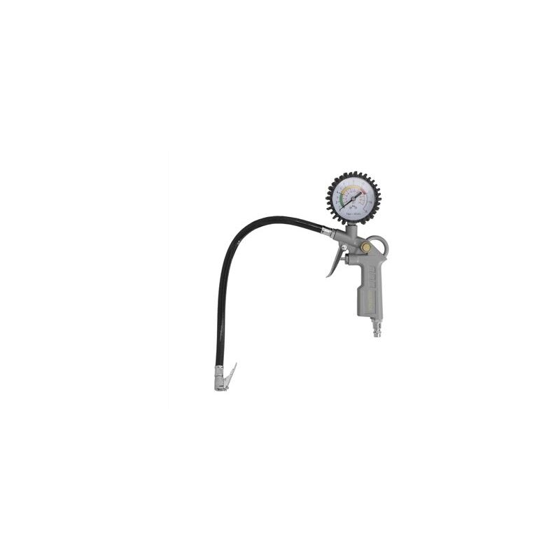 foto del prodotto pistola per gonfiaggio pneumatici con manometro 75mm 15 bar e tubo flessibile lungo 34cm