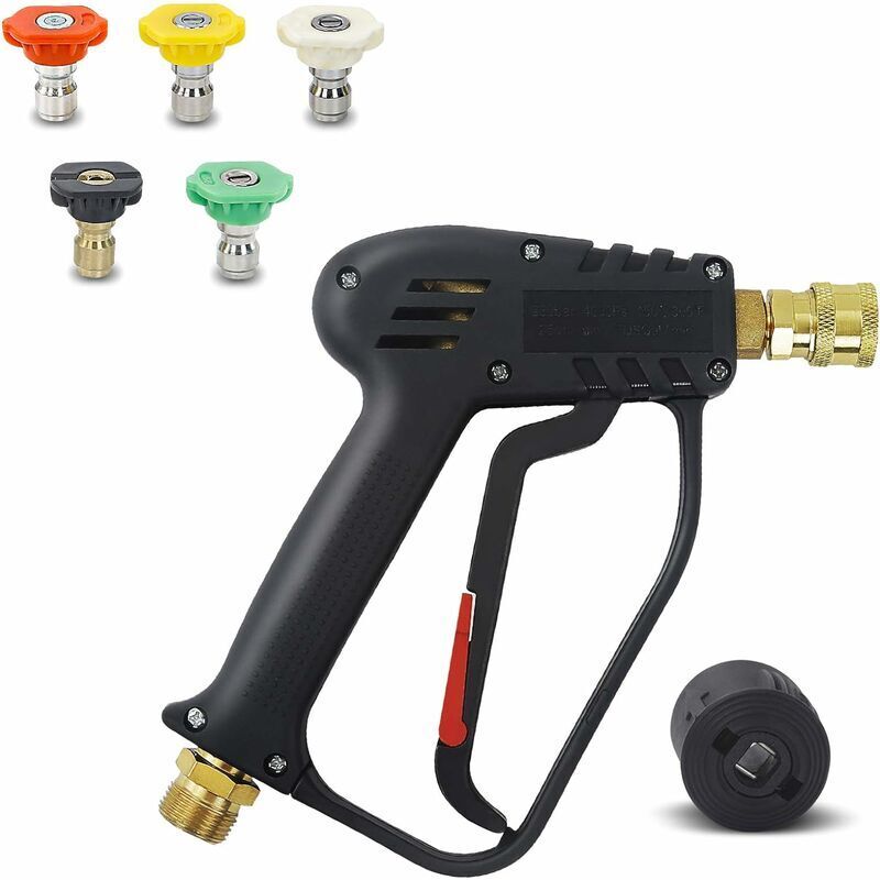 foto del prodotto pistola per idropulitrice ad alta pressione, 4000 psi, interfaccia m22 14 mm e interfaccia rapida karcher con 5 punte per ugelli d acqua per