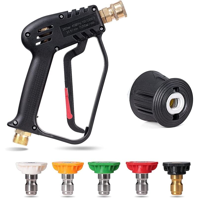 foto del prodotto pistola per idropulitrice ad alta pressione da 4350 psi con 5 ugelli per acqua, pistola per la pulizia dell auto, raccordi a sgancio rapido m22 14 mm