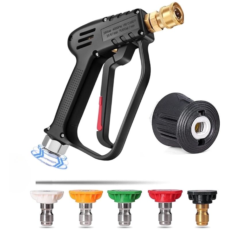foto del prodotto pistola per idropulitrice con impugnatura girevole a 360 con 5 ugelli per acqua, kit per la pulizia dell auto connettore per tubo flessibile m22 da