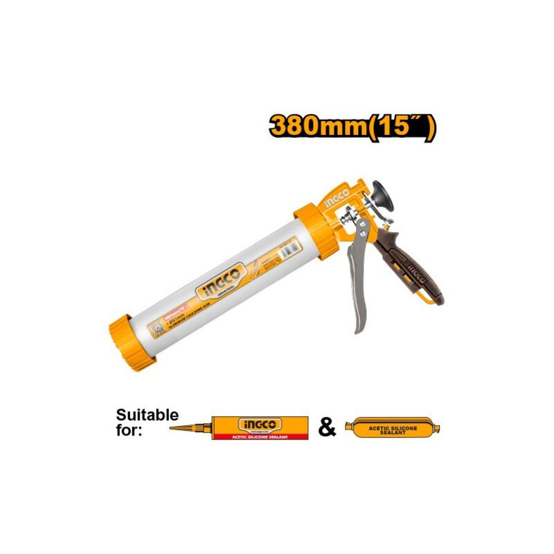 foto del prodotto pistola per silicone in cartucce e sacchetti 380 mm ingco hcg0115