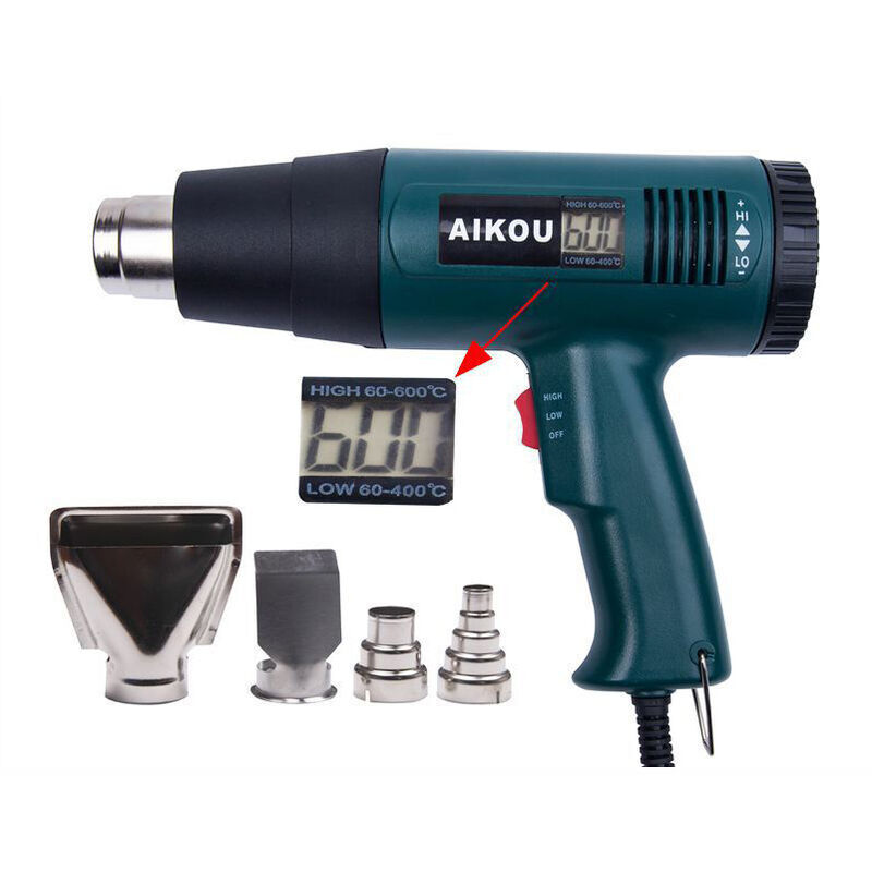 foto del prodotto pistola termica, pistola ad aria calda display digitale lcd da 1800 w temperatura da 60 a 600 gradi celsius riscaldamento rapido, flusso d'aria da