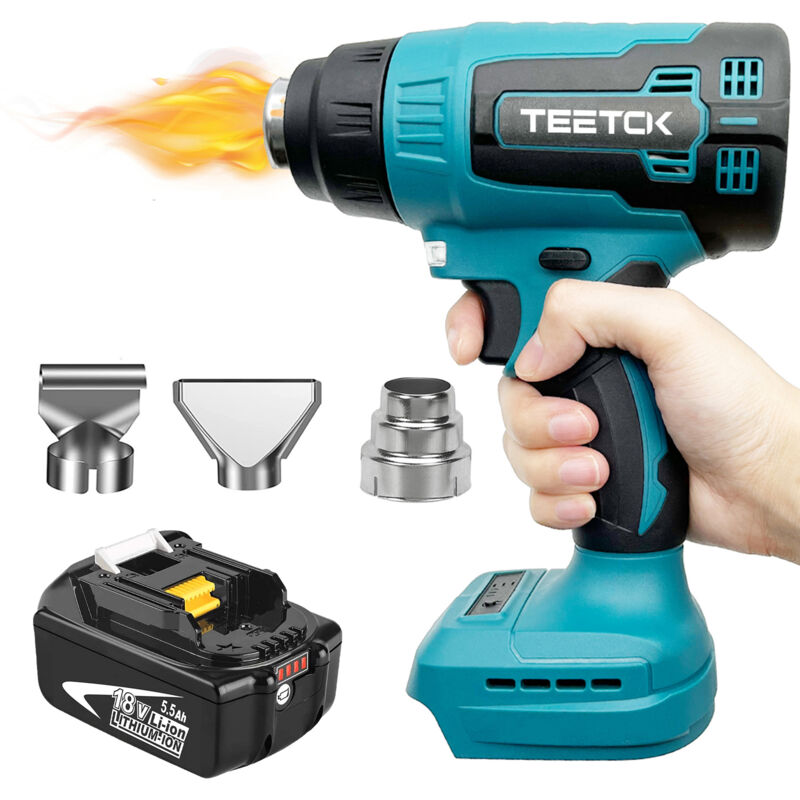 foto del prodotto pistole termiche, riscaldatore elettrico senza fili,compatibile con la batteria makita, con 3 ugelli, pistola ad aria calda con impugnatura, 1
