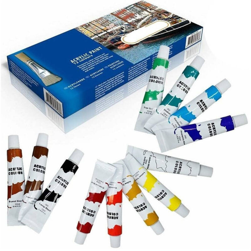 foto del prodotto pittura acrilica confezione 12 pezzi acquerelli vari colori tubo 12 ml trade shop traesio