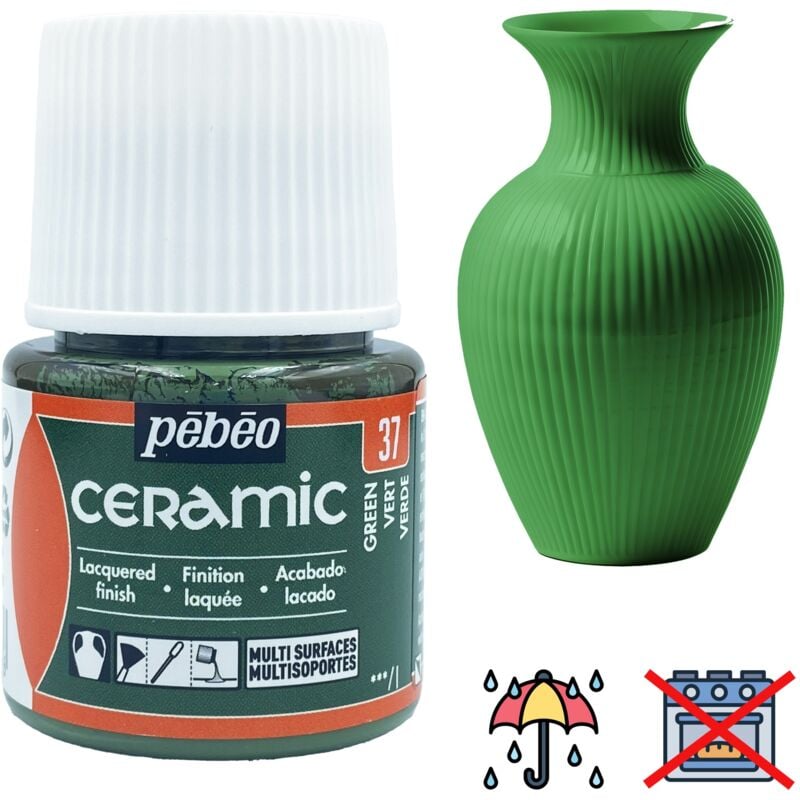 foto del prodotto pittura ceramica decorativa e resistente a freddo pebeo 37 verde 45ml